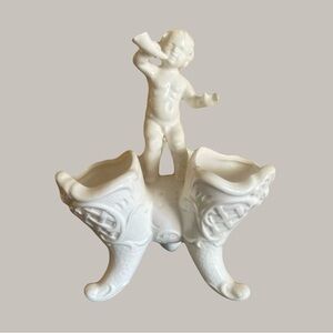 Vintage Rococo Style Porcelain Vase 3 Horn Putto Cottagecore